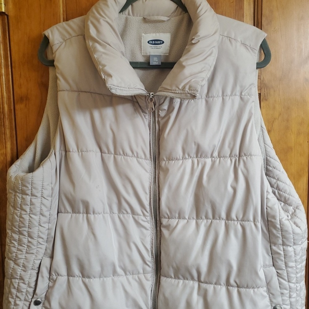 Old Navy Women's Puffer Vest Tan Fleece Lined‎ Full Zip Insulated Sz XXL